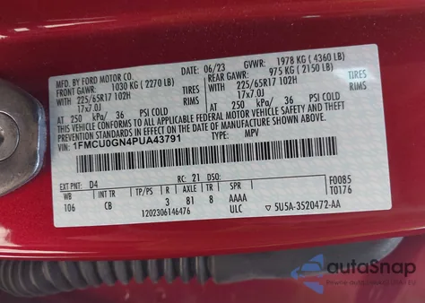 2023 Ford Escape Active из США, поврежденный, VIN 1FMCU0GN4PUA43791